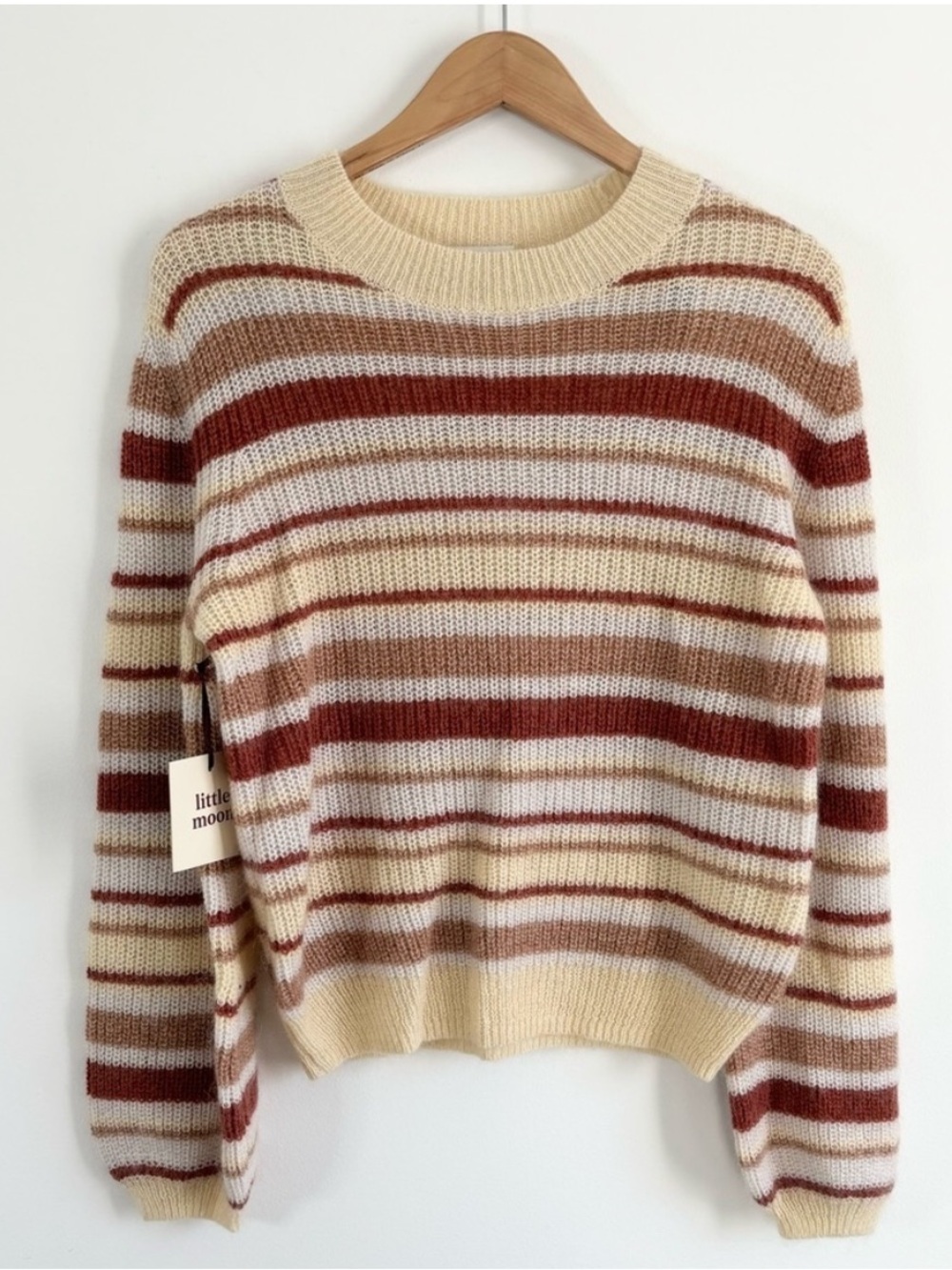 NWT Little Moon Aritzia Gardenia Crewneck Sweater Wool Mohair Oversized Striped